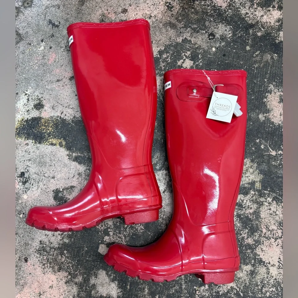 Hunter Original Glossy Tall Rain Boots in Military Red